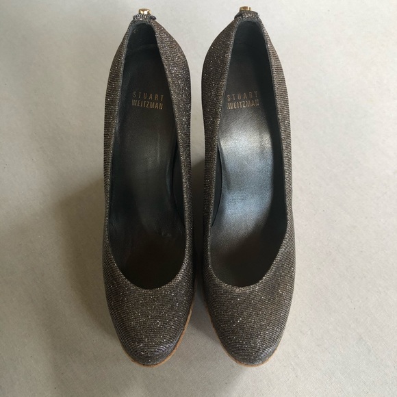 Stuart Weitzman Corkswoon Glitter Wedge Heel 10 - Picture 8 of 8